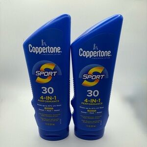 Coppertone Sport Sunscreen Lotion SPF 30 4 in 1 Performance Lot Bundle of 2